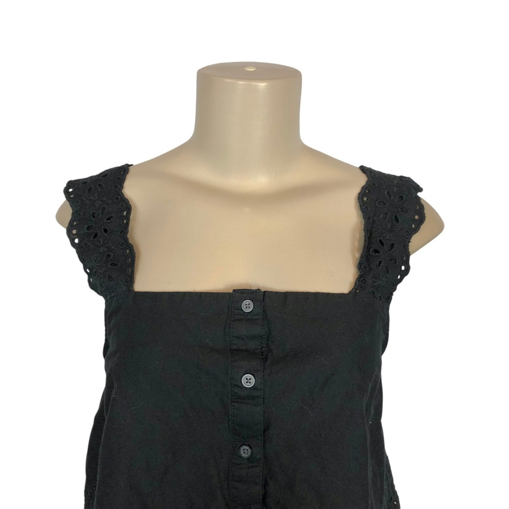 Gap 100% Cotton Eyelet Lace Button Up Crop Tank Top Small Boho Cowgirl Western - Picture 2 of 13